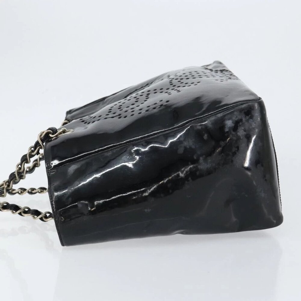 CHANEL Triple Coco Chain Tote Bag Patent leather Black Silver CC Auth 146826 - Picture 6 of 16